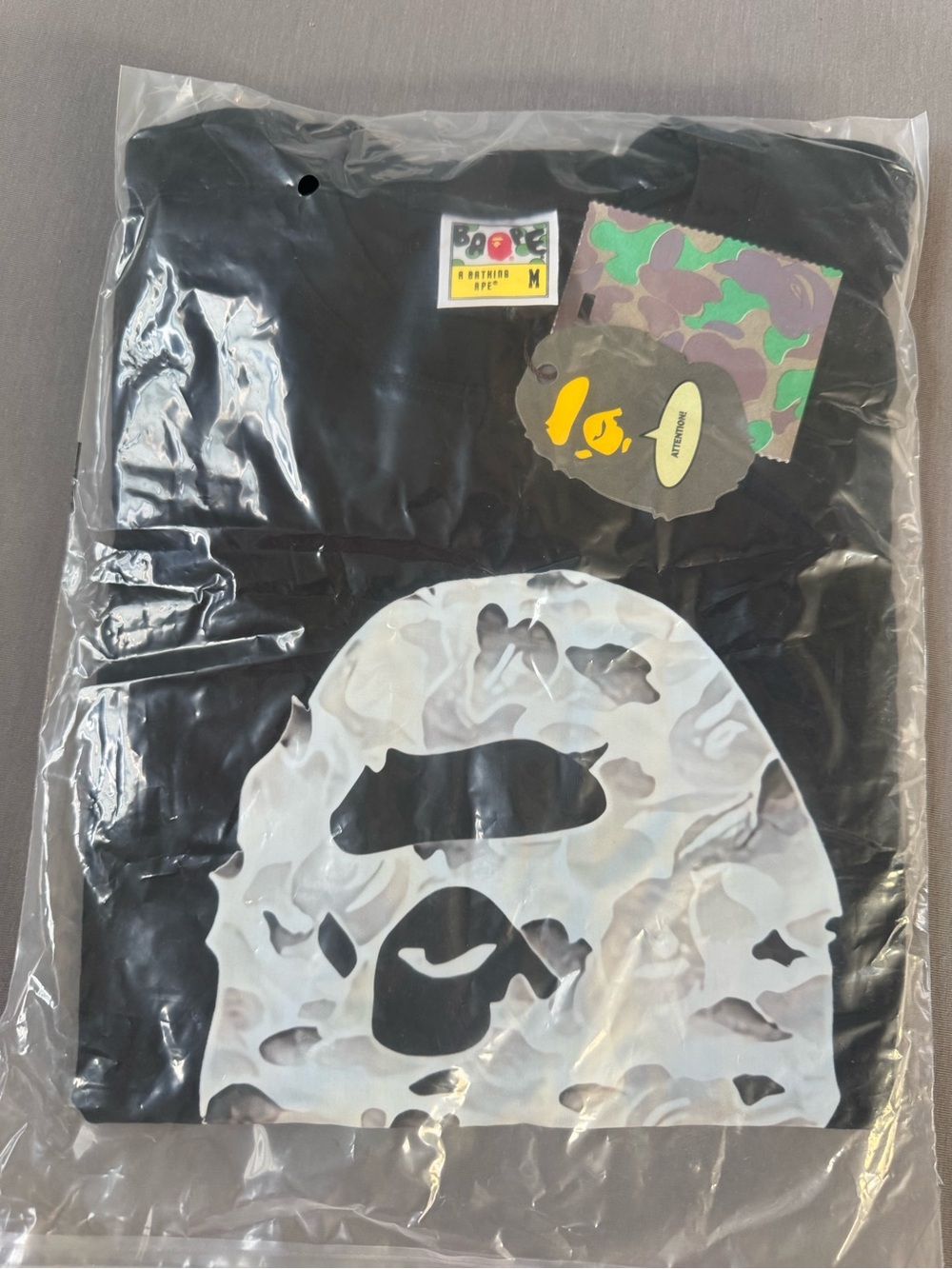 Bape Black Tee with White Ape Head Graphic